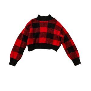 Art Class Girls Fuzzy Crop Sweater Size S 6–6x Black and Red